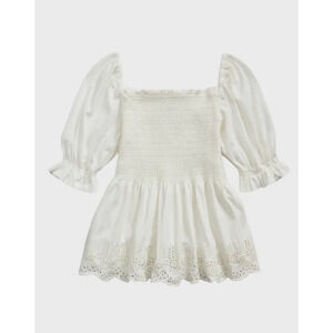 Ralph Lauren Big Girls Smocked Cotton Jersey Top White Size L